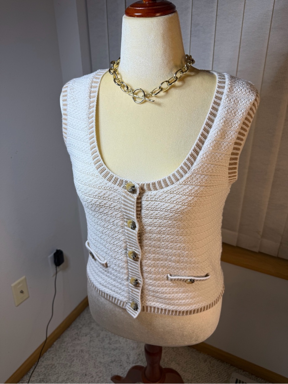 Ann Taylor Cream Button-Front Knit Vest